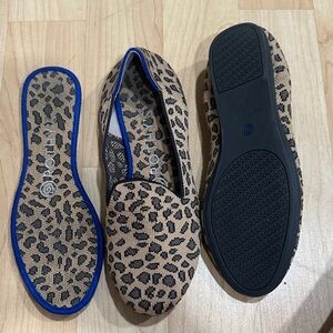 Rothy's Animal Print Loafers with Blue Accents